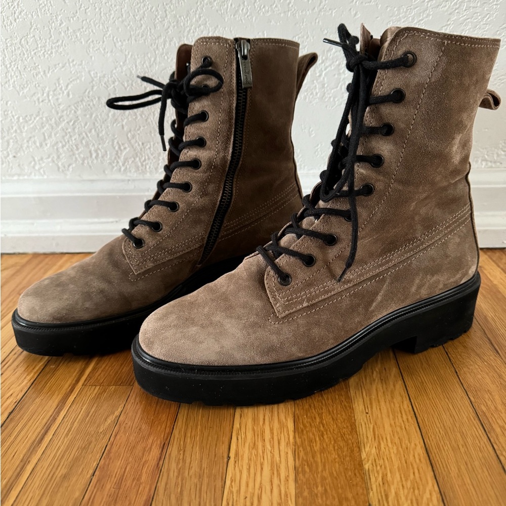 Paul Green Women Jackson Fine Brown Suede Combat Boots size 8US Austrian 5.5